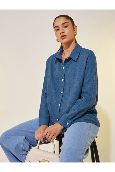 Styli قميص سادة بأكمام طويلة وياقة واسعة