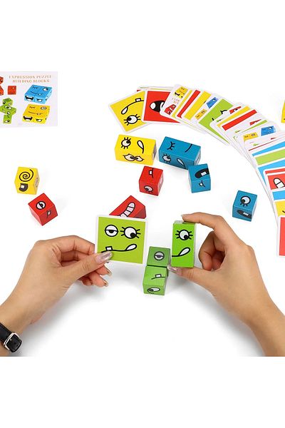 OEM Joc emotii expresii faciale, Montessori din cuburi de lemn