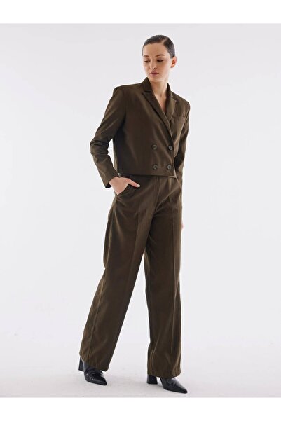 MARKAPIA WOMAN Шкіряні штани хакі з широкими штанинами