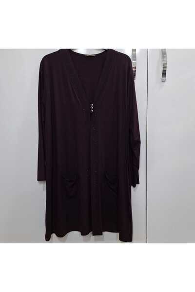 NUR TEKSTİL kadın anne patlıcan moru viskon pamuklu penye büyük beden taş işl...