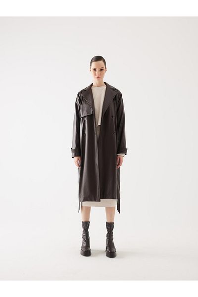 MARKAPIA WOMAN Leather Trench Coat with Brown Back Detail