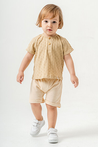 bombe Baby Kids Khaki-krémes pamut 2 részes szett First I'm Trend Fashion alsó felső szett