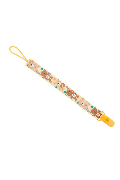 OEM Lant suzeta sau jucarie, cu clips, imprimeu cu animalute, galben