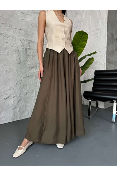Elif Özbey Butik Fusta lungă cu talie elastică kaki
