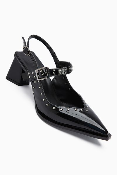 Limoya Nuria Black Patent Leather Pointed Toe Strappy Women's Sandals