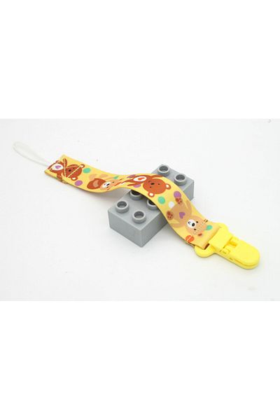 OEM Lant/Snur pentru suzeta sau jucarie cu clips, imprimeu cu ursuleti galbeni