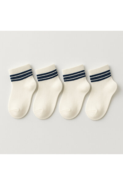 Black Arden Socks Çocuk Beyaz Kolej Çorap 4 Çift Pamuklu Rahat Günlük Black A...