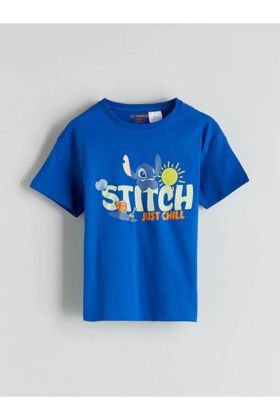 LC Waikiki Lcw Kids Blue Crew Neck Stitch Printed Boys' Shorts Pajama Set