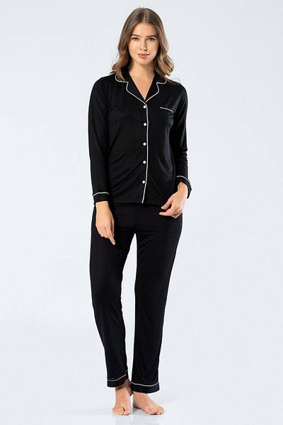 TÜREN Türen Women's Long Sleeve Shirt Collar Pajama Set
