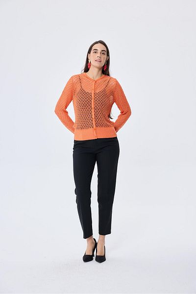Peraluna Addison Openwork Braided Women's Knitwear Cardigan - Orange