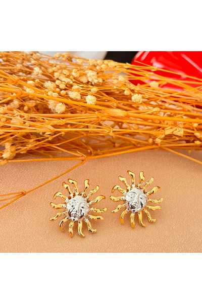 Markiz Takı Gold and Silver Color Sun Earrings 3 cm