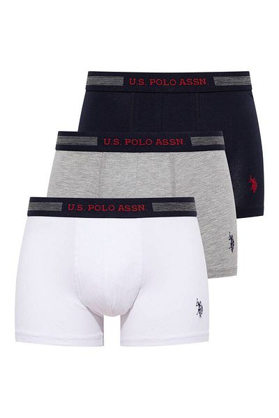 U.S. Polo Assn. Мъжки боксерки от 3 части, тъмносиньо-сив меланж-бял