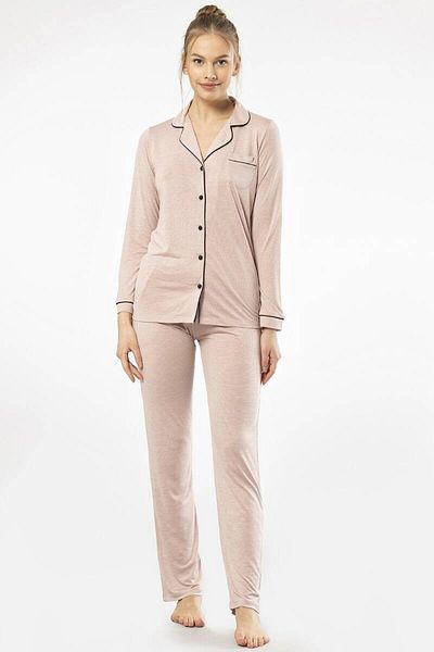 TÜREN Plain Long Sleeve Shirt Collar Pajama Set