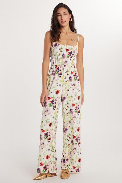 Tudors Women's Standard Fit Hanging Neck Zero Sleeve Wide Leg Print Jumpsuit