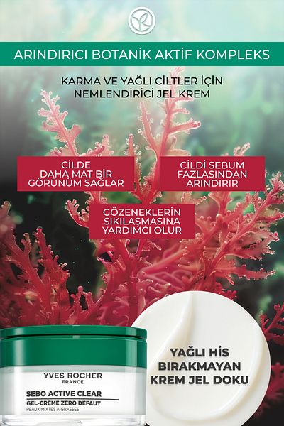 Yves Rocher Hydrating Cream for Mixed/Oily Skin-Zinc&Salicylic Acid-Sebo Active Clear Botanical Complex-50Ml