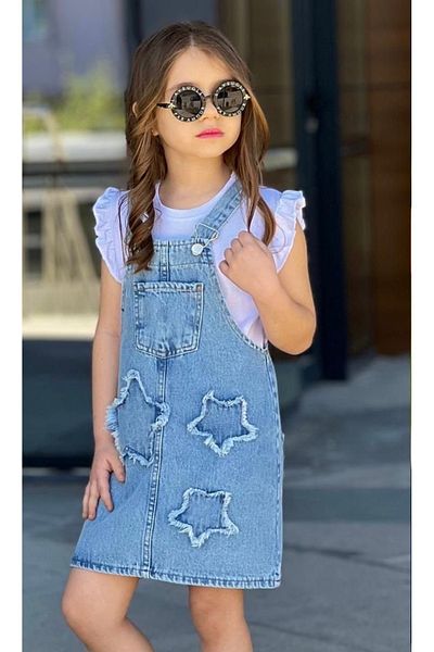 Calisa Set de sărbători pentru fetiță, cu tricou și fustă din denim cu detaliu stea