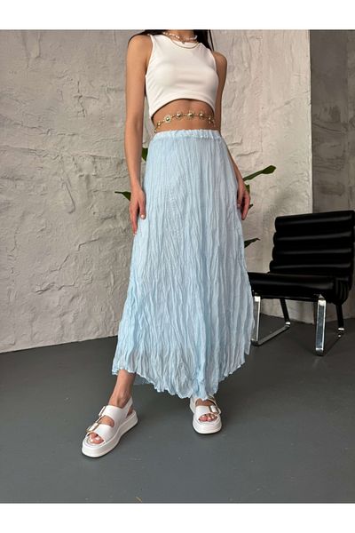 Elif Özbey Butik Fusta lungă încrețită Perry albastru deschis
