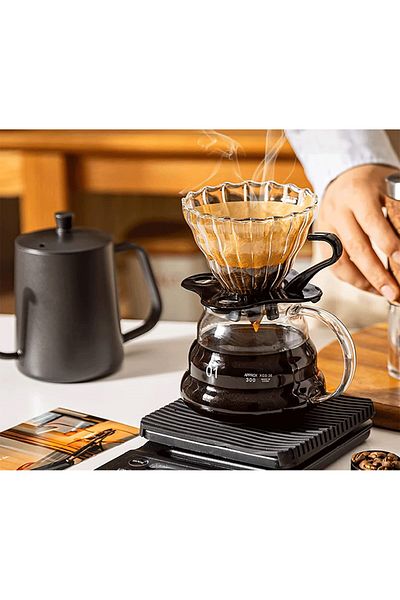 COOYA 6 Pcs V60 Premium Pour Over Manual Coffee Maker Set, with Coffee Grinder and Thermometer Dripper