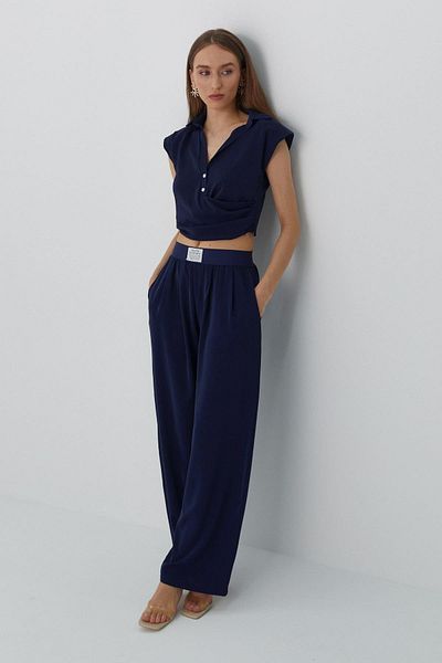 MARKALİSTE Pocket Palazzo Trousers Navy Blue