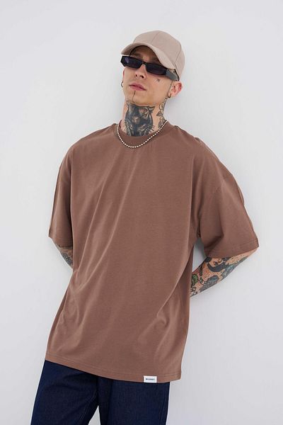 Machinist Ανδρικό μπλουζάκι κακάο Basic Super Cotton Oversize