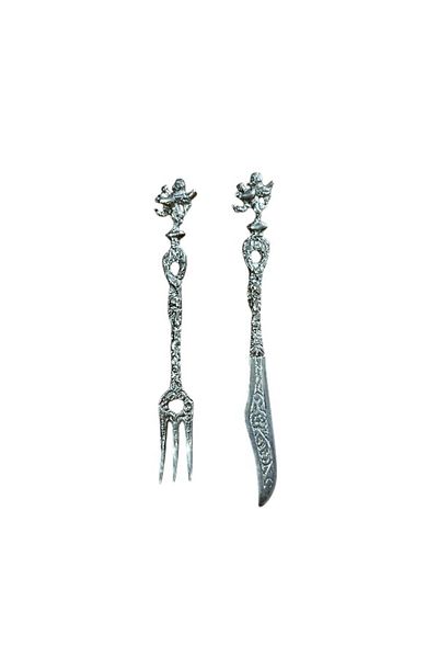 BM BELLİNİ MUTFAK 12 Pcs Vintage Italian Silver Plated Metal Figure Ornamental Cutlery Set