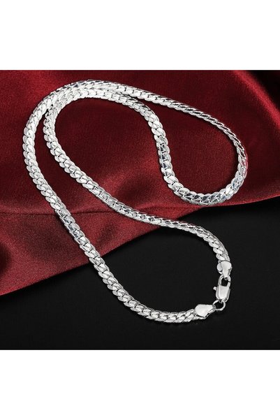 Satürn Silver Kuyumculuk Steel Flat Snake Chain Necklace and Bracelet Set 316L Tarnish Free Steel