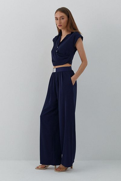 MARKALİSTE Pocket Palazzo Trousers Navy Blue