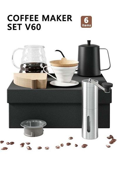 COOYA V60 Premium Pour Over Manual Coffee Maker Set, with Coffee Grinder and Thermometer, Dripper