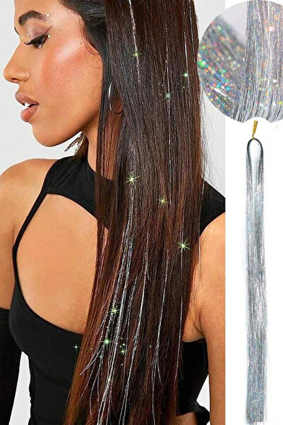 H&E DESIGN Kadın Gümüş Renk Tinsel Saç Simi