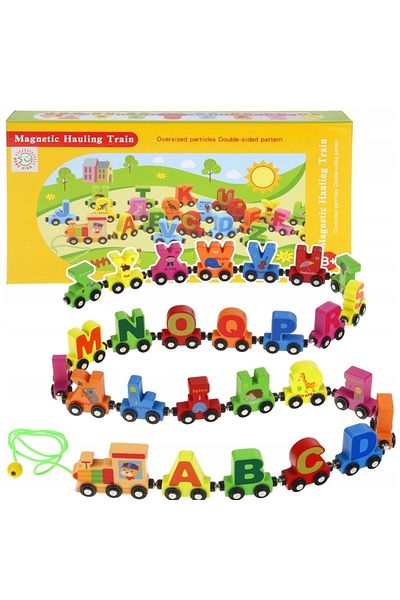 OEM Montessori magnetic wooden train, 1 locomotive and 26 letter cars, 2.18 meters