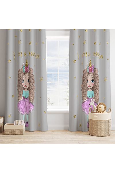 yok yok evim eve dair her şey Children's Room Decorative Little Princess Patterned Background Curtain