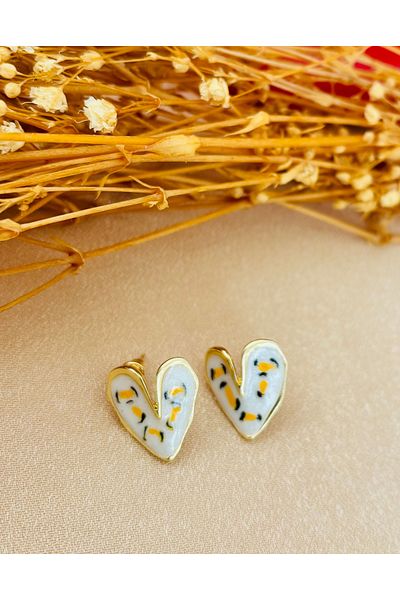 Markiz Takı White Heart Yellow Detail Earrings 2 cm