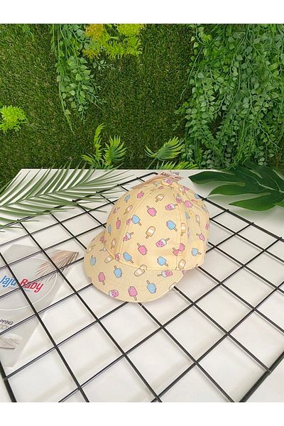 Jaju Baby Kitti 0-18 Months Yellow Colored Ice Cream Patterned Baby Hat