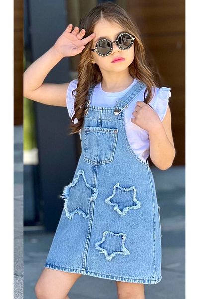 Calisa Set de sărbători pentru fetiță, cu tricou și fustă din denim cu detaliu stea