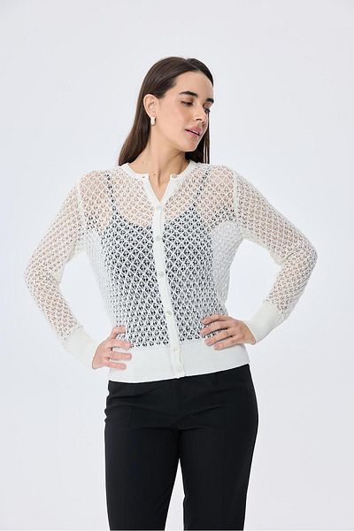Peraluna Addison Openwork Braided Women's Knitwear Cardigan - Ecru