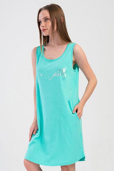 VİENETTA Women's Large Size Thick Strap Green Nightgown 100% Cotton C2T6N0O704