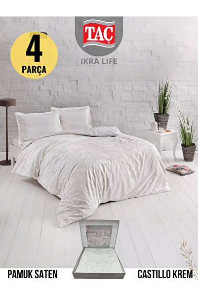 Taç Castillo krem Pamuk Saten Çift Kişilik Nevresim Takımı