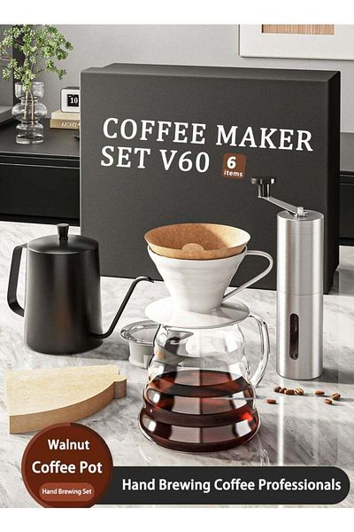 COOYA V60 Premium Pour Over Manual Coffee Maker Set, with Coffee Grinder and Thermometer, Dripper
