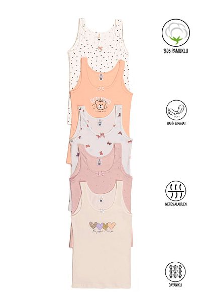 ÖZKAN underwear Özkan 41600 5 قطع من القطن المنقوش بألوان مختلطة للفتيات، قميص داخلي ناعم ومريح بحزام سميك