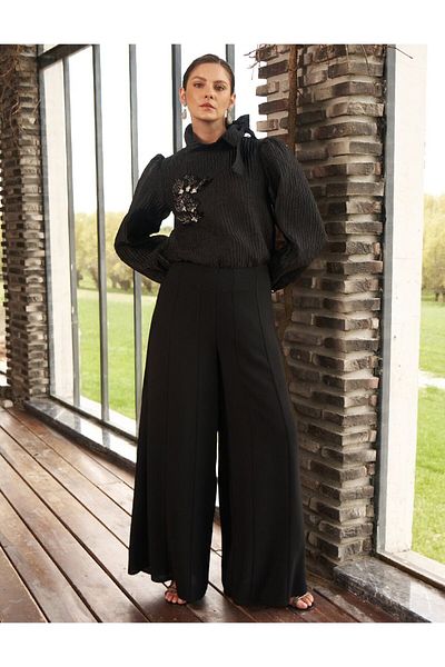 Kayra Wide Leg Trousers - Black