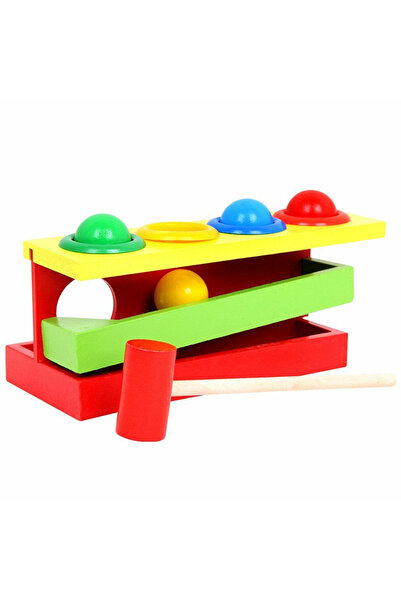 OEM Rampa din lemn pentru copii cu 1 ciocan de jucarie si 4 mingi colorate, M...