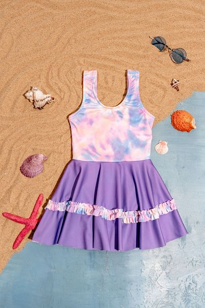 Minipodyum Girl's Tie Dye Patterned Skirted Swimsuit