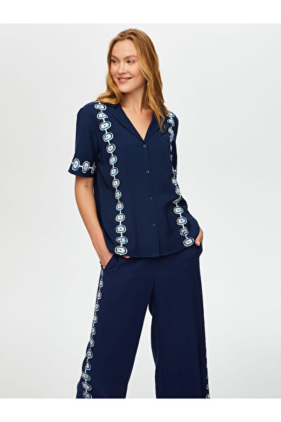 Faik Sönmez Kadın Önü Nazar Boncuğu Baskılı Kısa Kollu Viskon