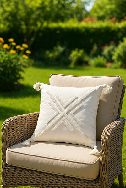 SAYMİNE Light Cream Cross Model Punch Throw Pillow Cover