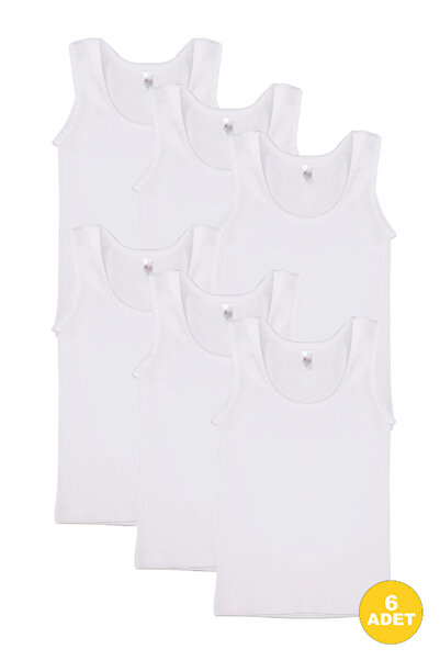 CENNETOĞLU Girl's Heart Motif Wide Strap 100% Cotton White Undershirt 6 Pack