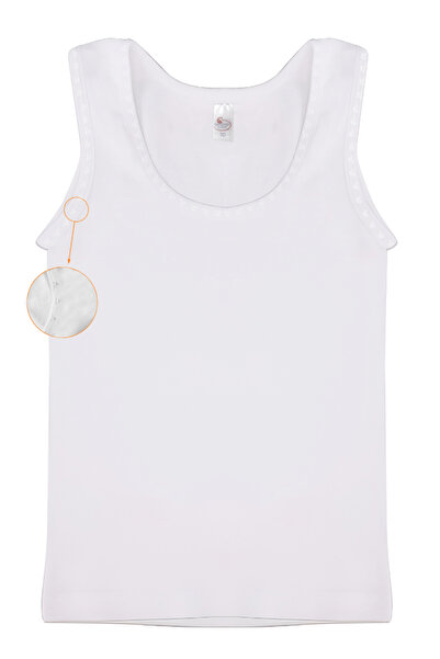 CENNETOĞLU Girl's Heart Motif Wide Strap 100% Cotton White Undershirt 6 Pack