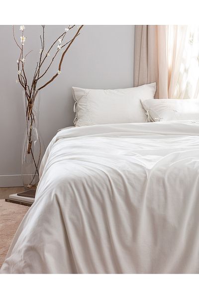 Madame Coco Loris Doppelbett-Bettbezug-Set, 100 % Baumwolle, bestickt, Ecru
