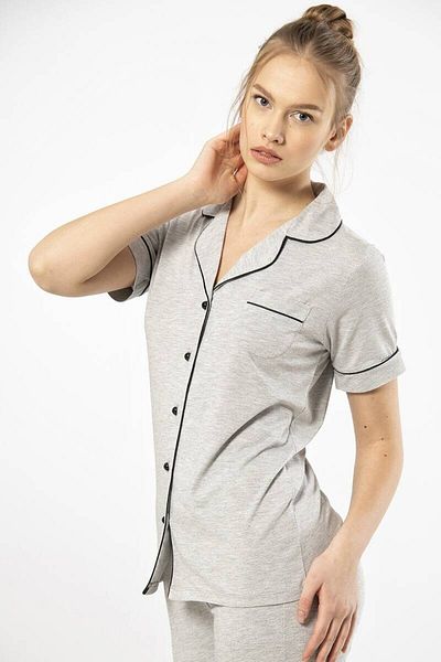 TÜREN Plain Short Sleeve Shirt Collar Pajama Set