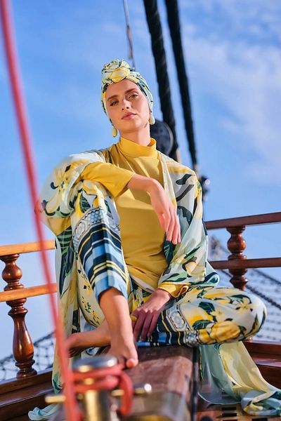 Bordomix 7062 Women's Yellow Lemon Patterned Pareo with Long Belt - Beach Dress