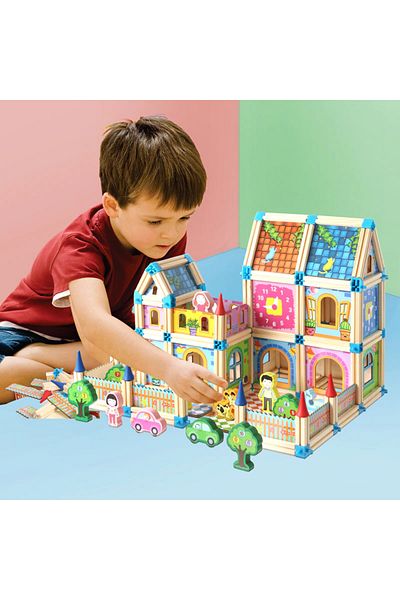 OEM Natural wood building house, Little Architect, 268 pieces